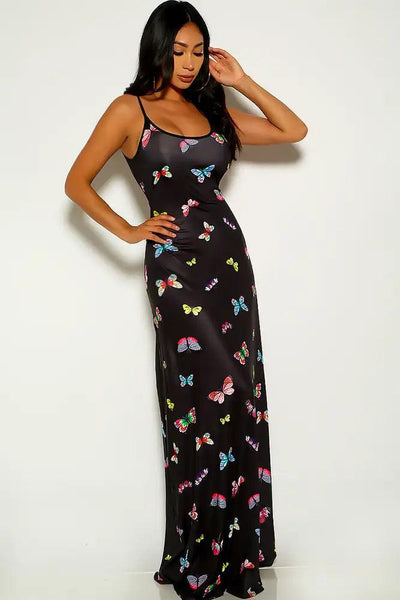 Black Butterfly Print Sleeveless Maxi Dress - AMIClubwear