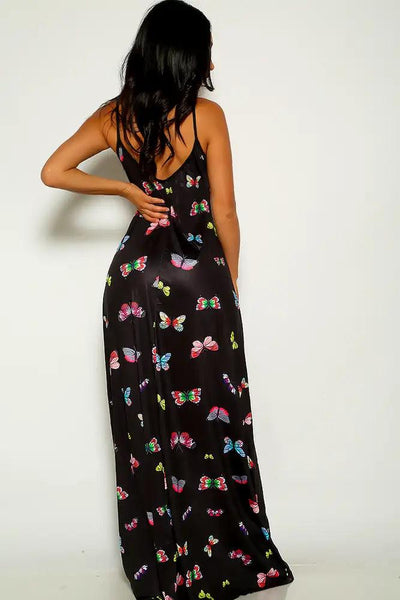 Black Butterfly Print Sleeveless Maxi Dress - AMIClubwear