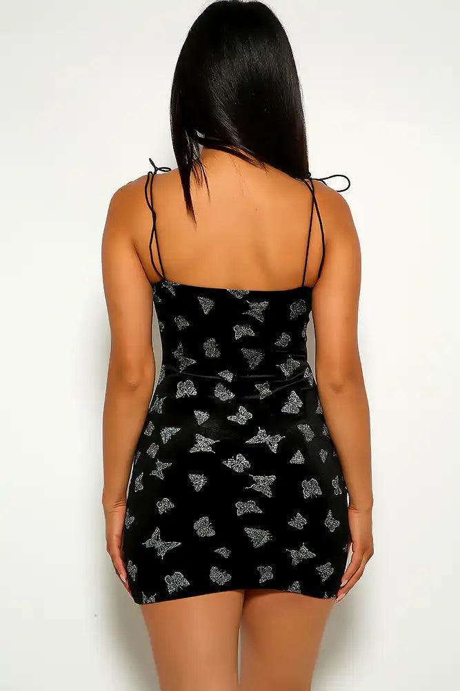 Black Butterfly Print Sleeveless Party Dress - AMIClubwear