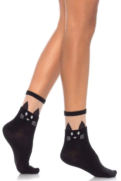 Black Cat Opaque Ankle Socks - AMIClubwear