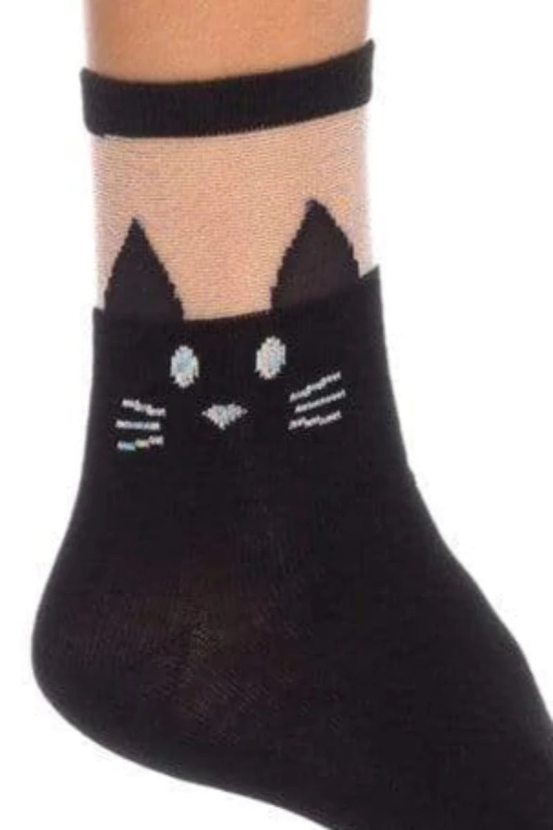 Black Cat Opaque Ankle Socks - AMIClubwear