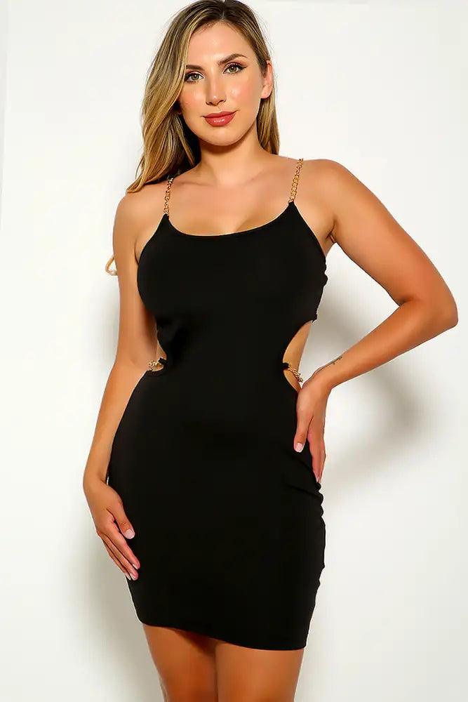 Black Chain Accent Cut Out Party Dress - AMIClubwear