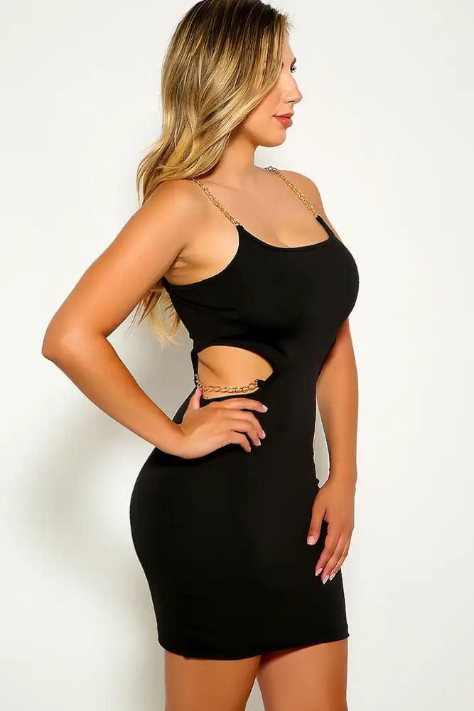 Black Chain Accent Cut Out Party Dress - AMIClubwear
