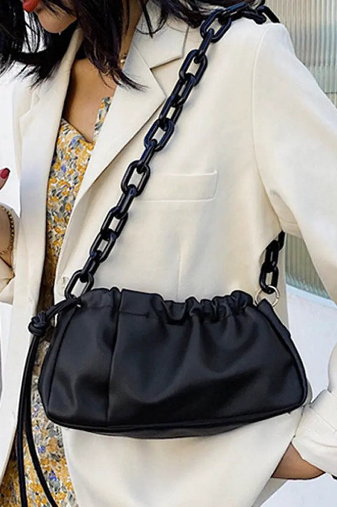 Black Chain Straps Ruched Purse