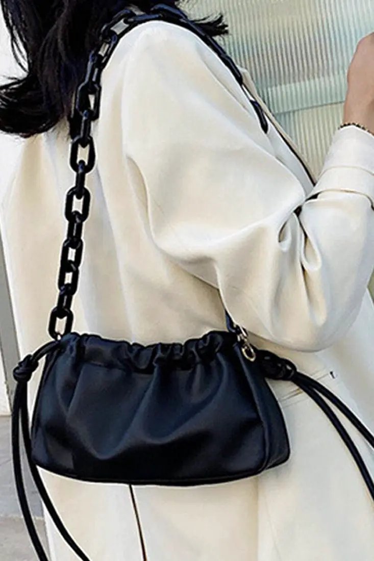Black Chain Straps Ruched Purse