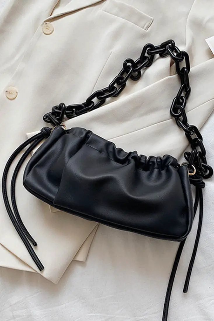 Black Chain Straps Ruched Purse