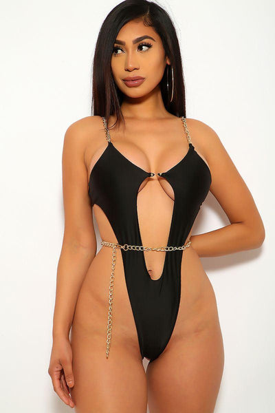 Black Chained Cut Out Monokini - AMIClubwear