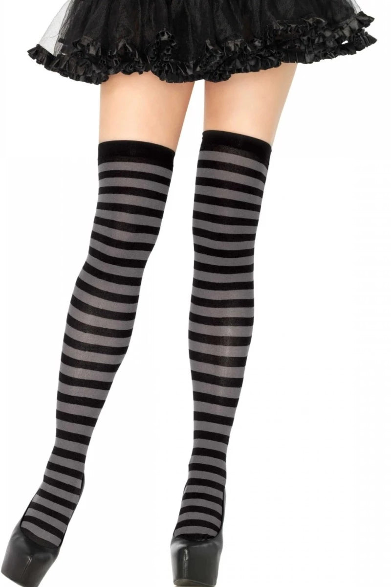 Black Charcoal Striped Nylon Stockings - AMIClubwear