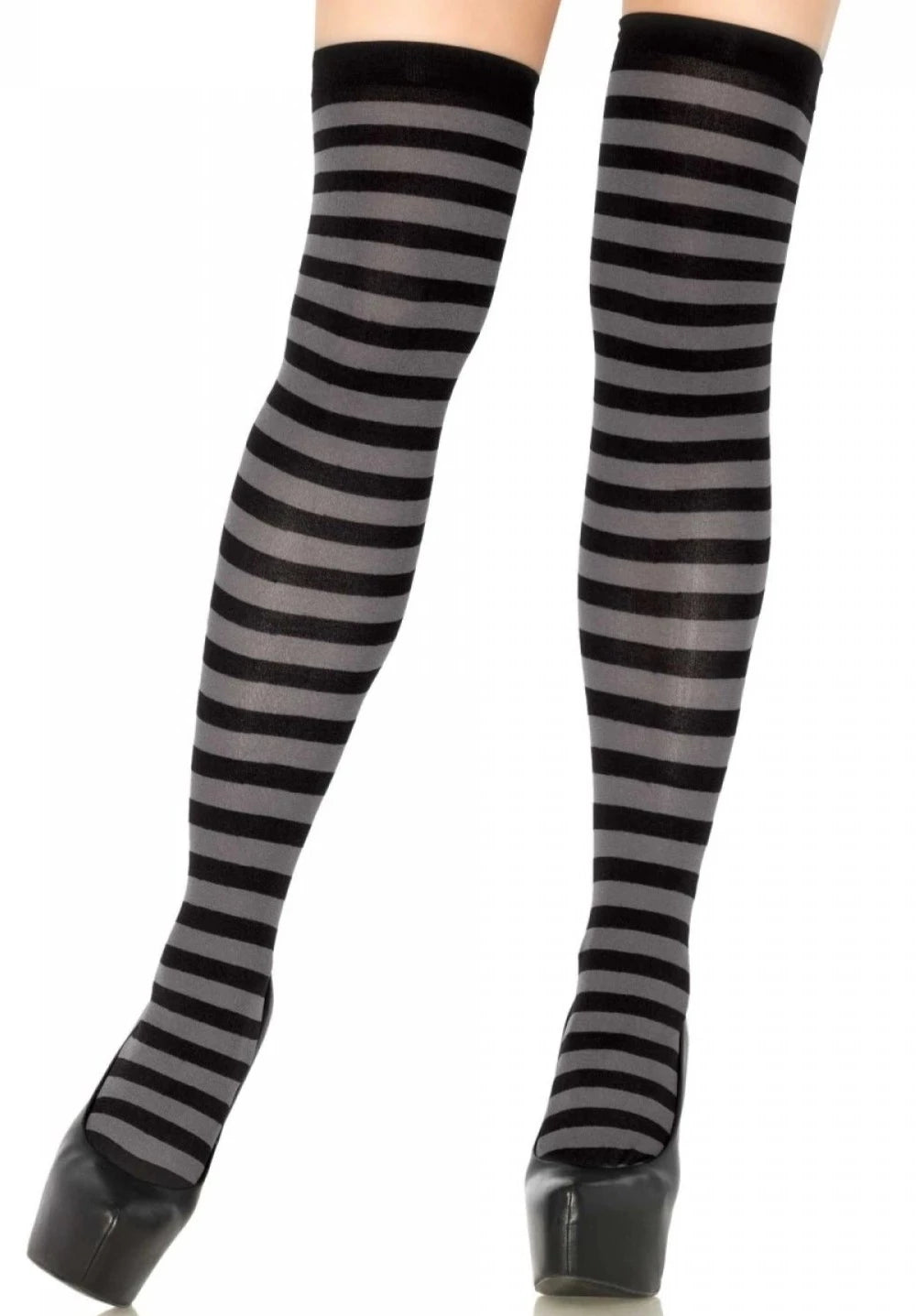 Black Charcoal Striped Nylon Stockings - AMIClubwear