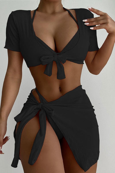 Black Cheeky Sexy 4 Piece Swimsuit Set - AMIClubwear