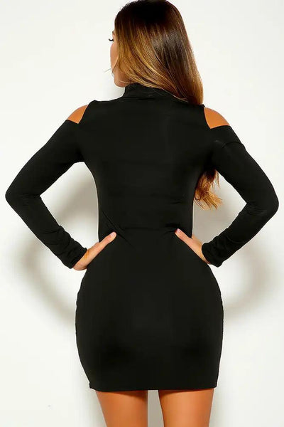 Black Cold Shoulder Long Sleeve Dress - AMIClubwear