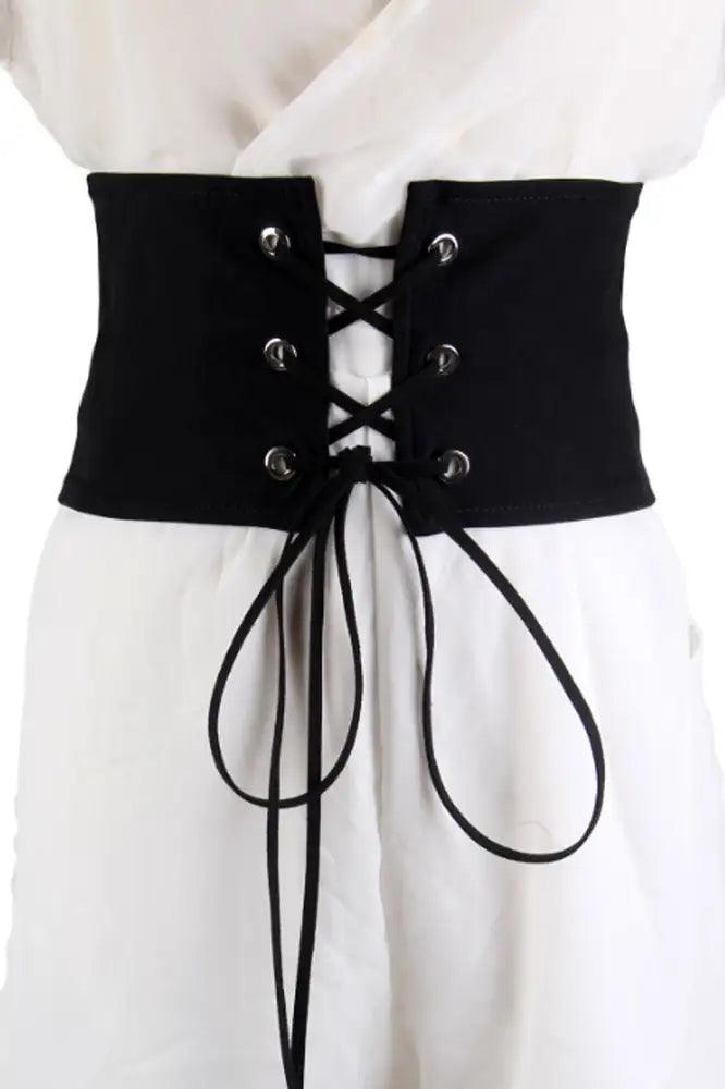 Black Corset Lace Up Belt - AMIClubwear