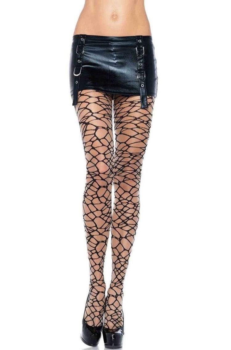 Black Crackle Spandex Woven Pantyhose - AMIClubwear