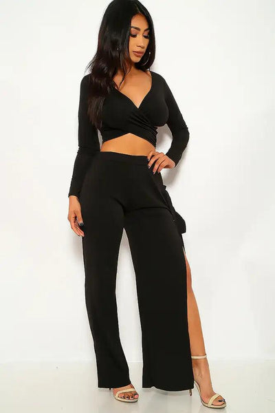 Black Criss Cross Long Sleeve Two Piece Outfit - AMIClubwear