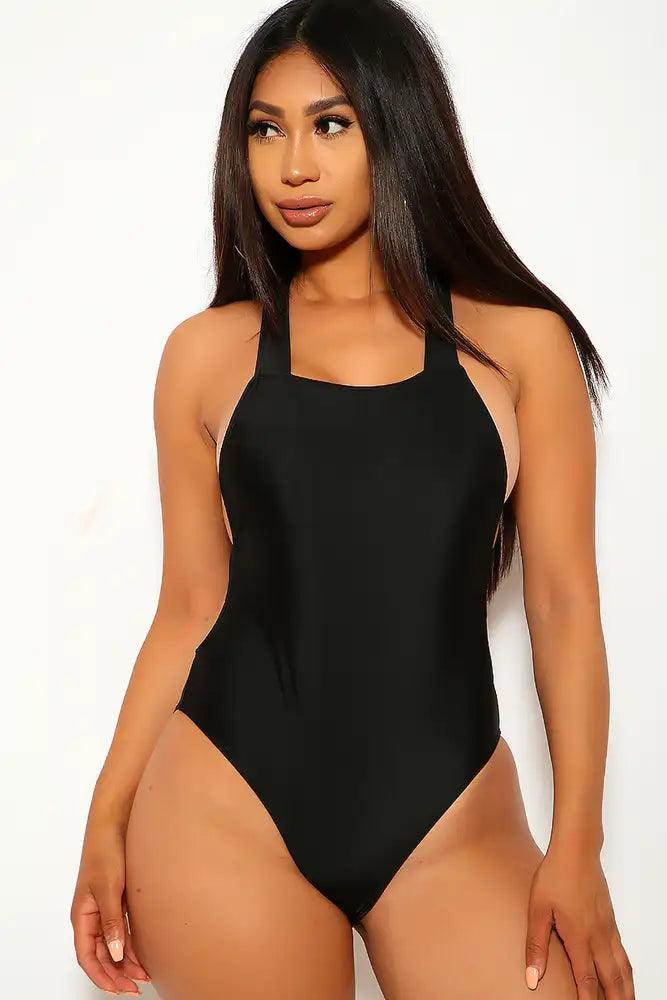 Black Criss Cross Open Back Monokini - AMIClubwear