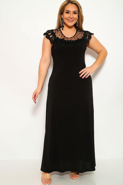 Black Crochet Maxi Plus Size Party Dress - AMIClubwear