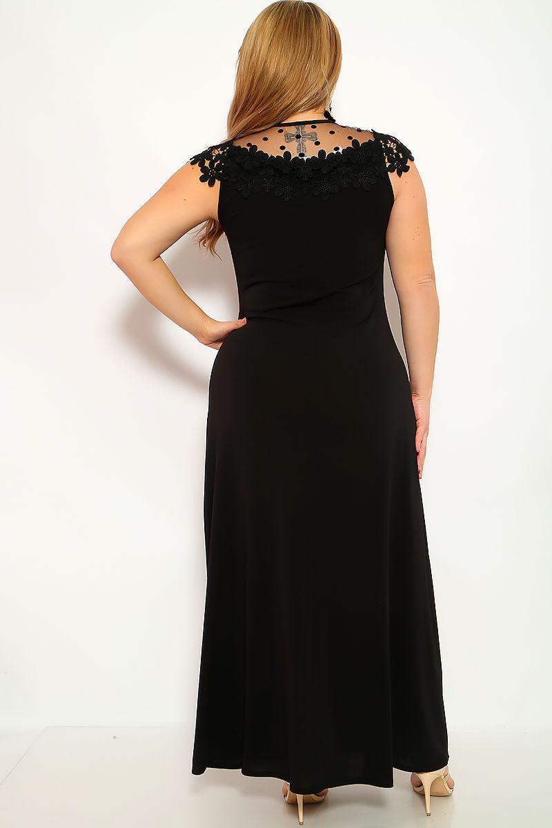 Black Crochet Maxi Plus Size Party Dress - AMIClubwear