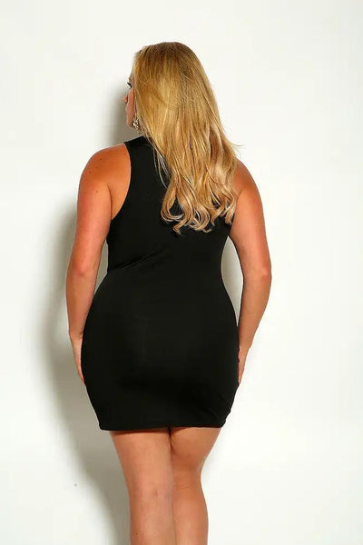 Black Cross Halter Ruched Sexy Backless Plus Size Party Dress - AMIClubwear