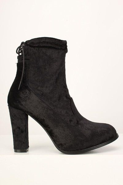 Black Crushed Velvet Chunky Booties - AMIClubwear