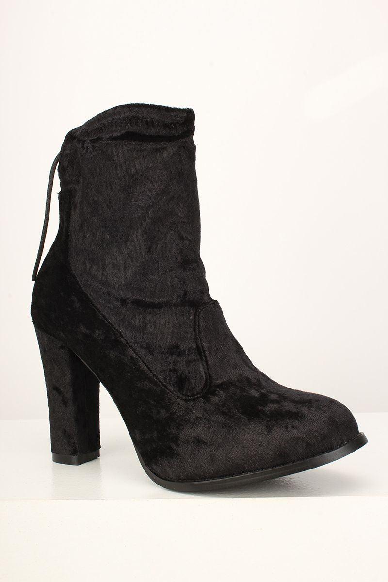 Black Crushed Velvet Chunky Booties - AMIClubwear