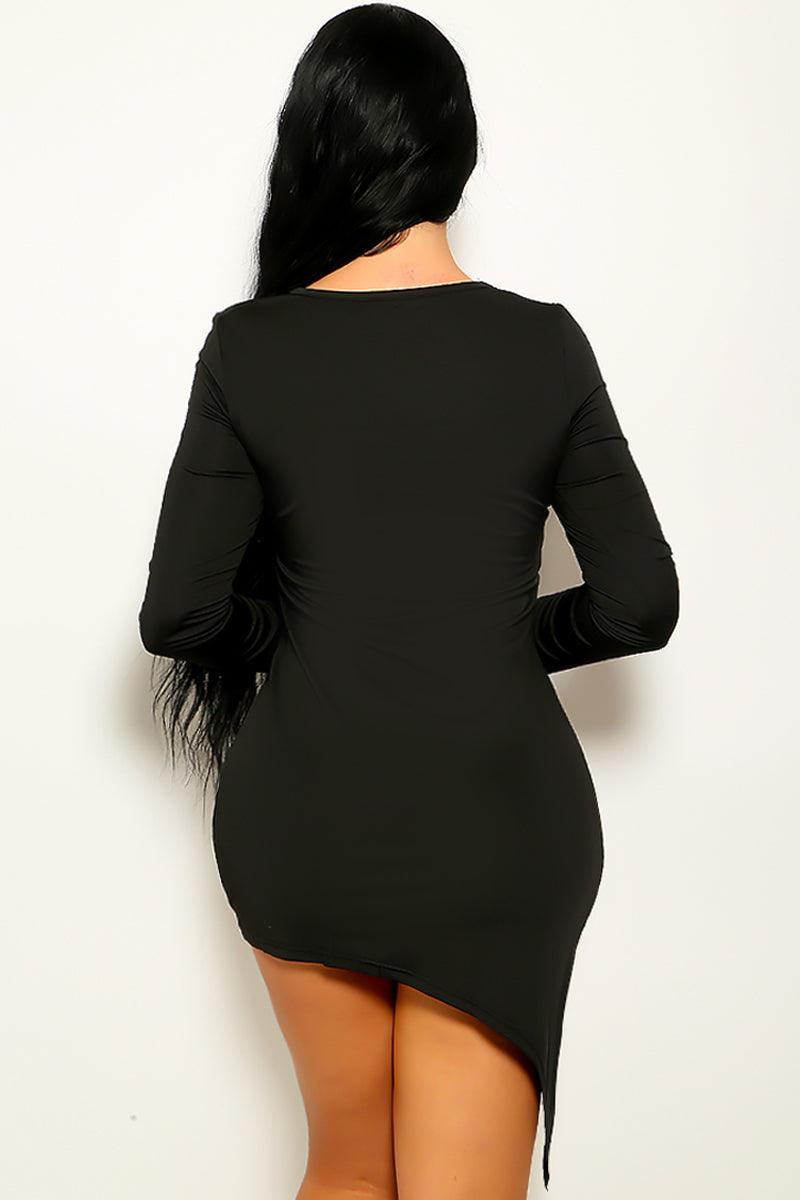 Black Cut Out Asymmetric Long Sleeve Sexy Party Dress - AMIClubwear