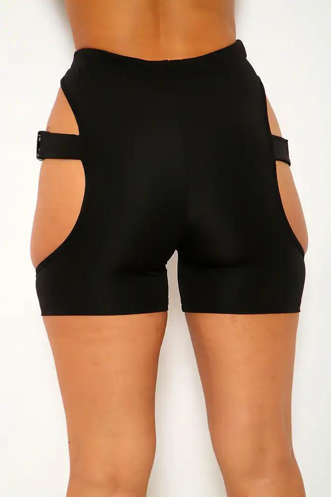 Black Cut Out Buckle Strap Shorts - AMIClubwear