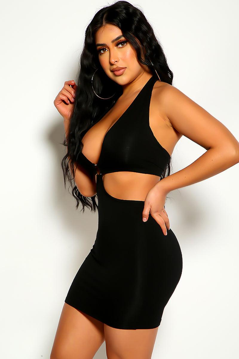 Black Cut Out Halter O-Ring Party Sexy Dress - AMIClubwear