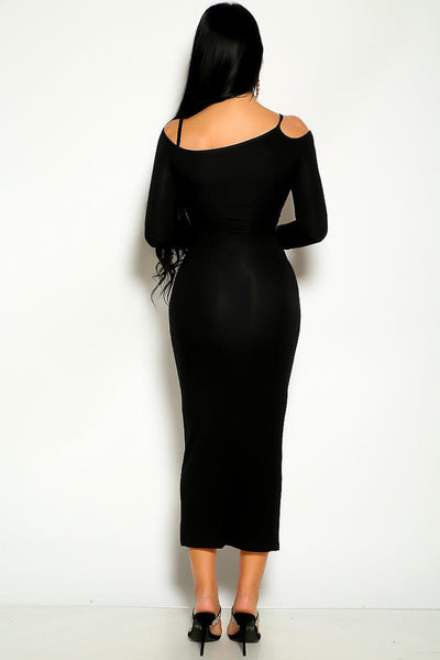 Black Cut Out Long Sleeve Maxi Party Dress - AMIClubwear