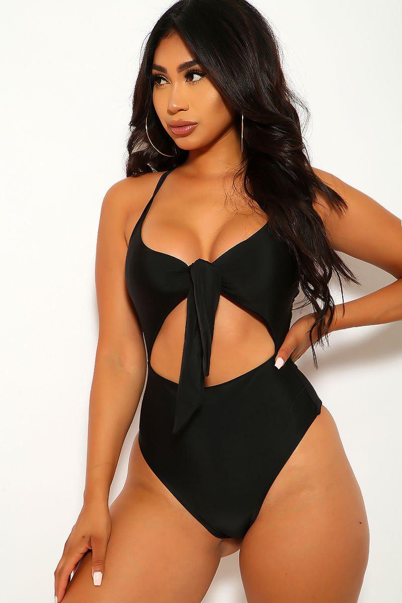 Black Cut Out One Piece Swimsuit - AMIClubwear