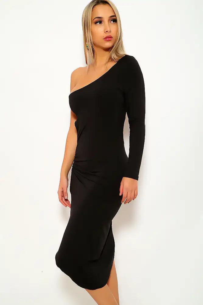 Black Cut Out One Shoulder Party Dress - AMIClubwear