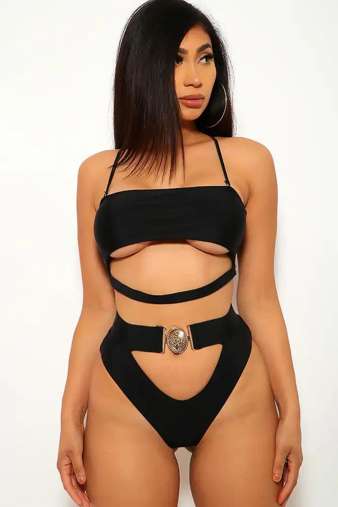 Black Cut Out Padded Two Piece Swimsuit - AMIClubwear