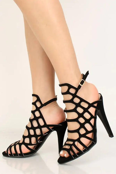 Black Cut Out Peep Toe High Heels - AMIClubwear