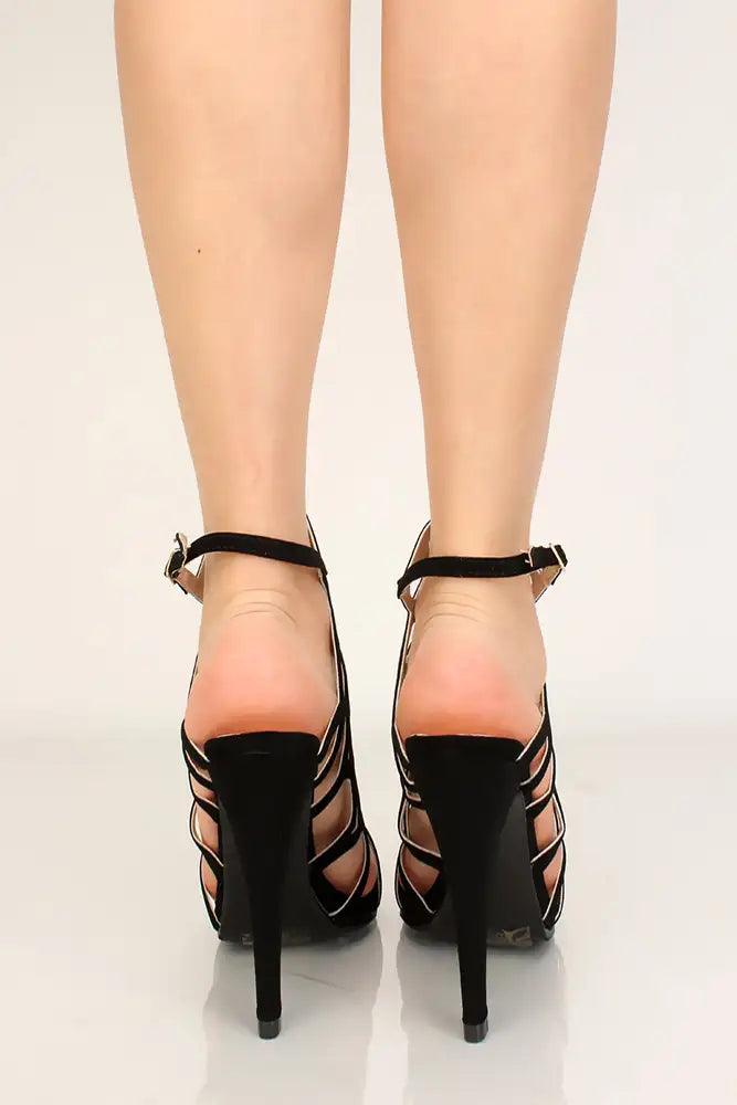 Black Cut Out Peep Toe High Heels - AMIClubwear