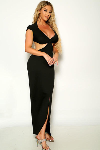 Black Cut Out Short Sleeve Maxi Party Dress - AMIClubwear