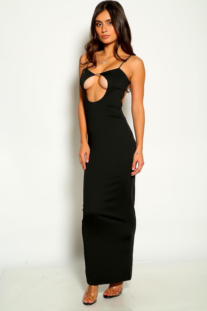 Black Cut Out Sleeveless Back Strappy Maxi Sexy Party Dress - AMIClubwear