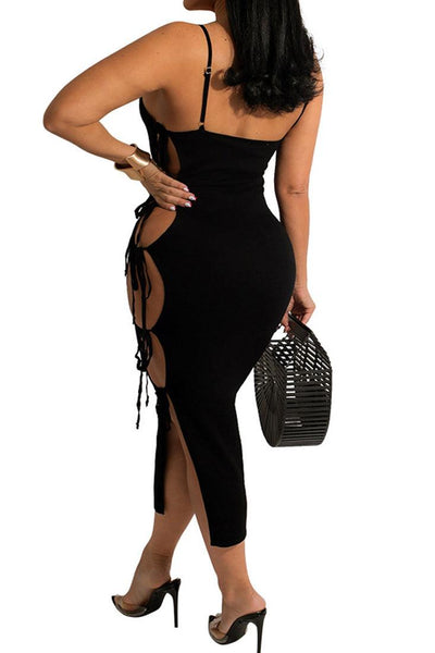 Black Cut Out Sleeveless Maxi Sexy Party Dress - AMIClubwear