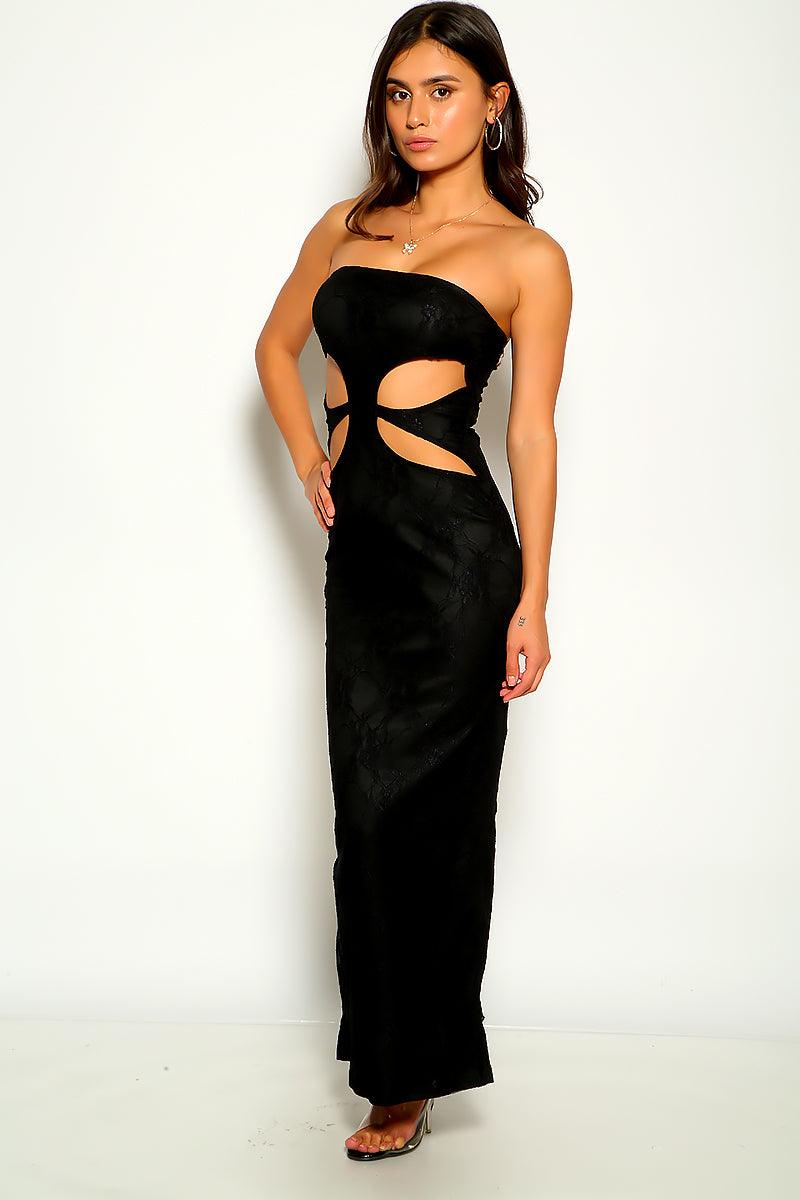 Black Cut Out Strapless Sexy Maxi Party Dress - AMIClubwear