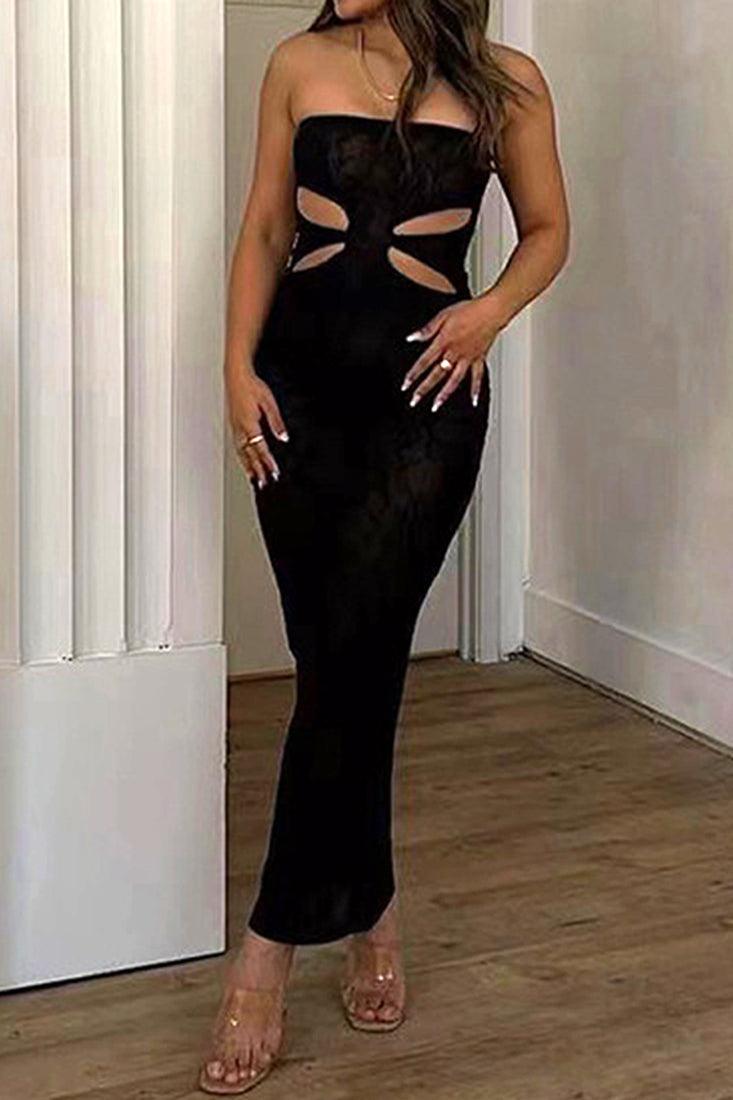 Black Cut Out Strapless Sexy Maxi Party Dress - AMIClubwear