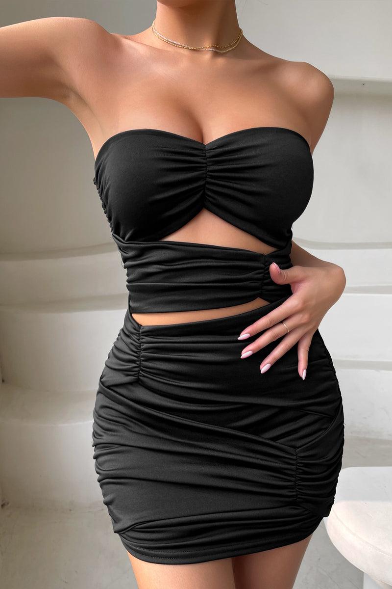 Black Cut Out Strapless Sexy Party Dress - AMIClubwear