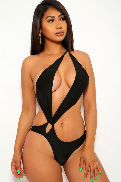 Black Cut Out Strappy One Piece Monokini - AMIClubwear