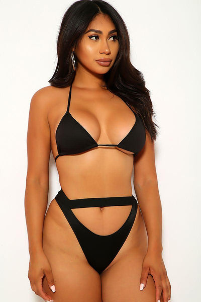 Black Cut Out Three Piece Swimsuit Set - AMIClubwear