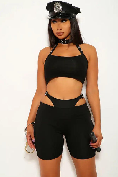 Black Cut Out Two Piece Cop Costume - AMIClubwear