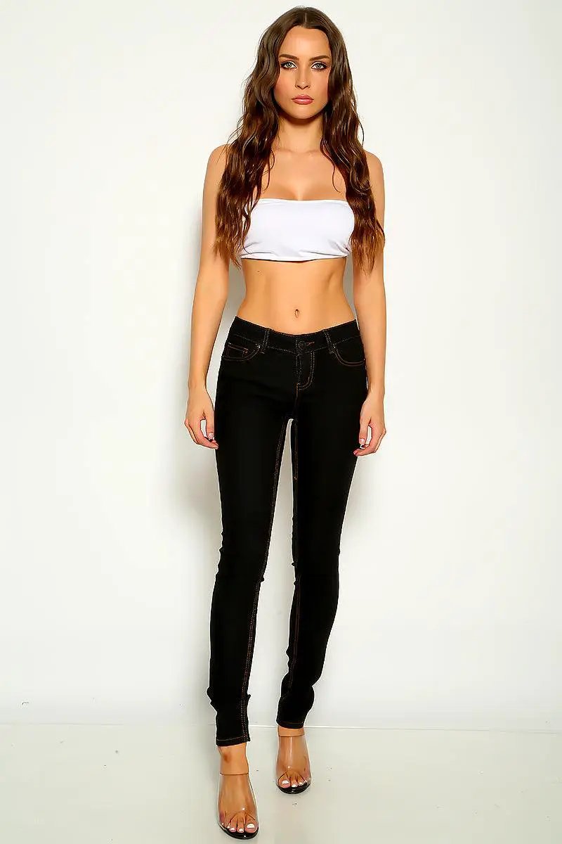 Black Denim Mid Rise Skinny Jeans
