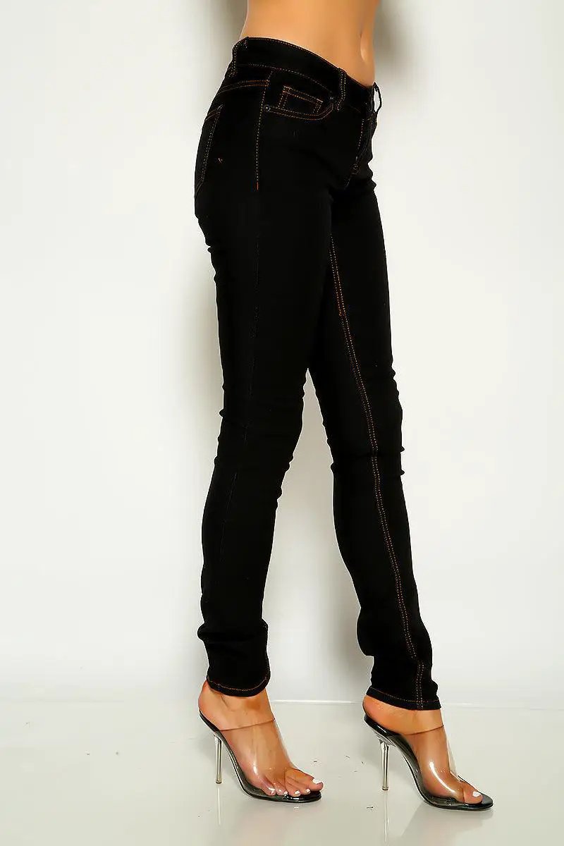 Black Denim Mid Rise Skinny Jeans