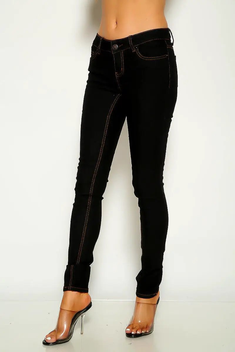 Black Denim Mid Rise Skinny Jeans