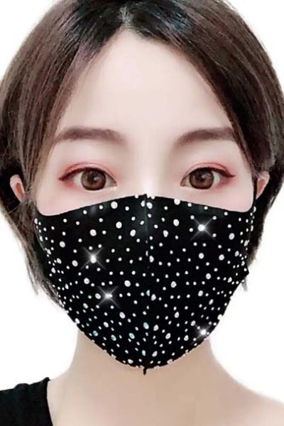 Black Diamond Rhinestone Face Mask - AMIClubwear