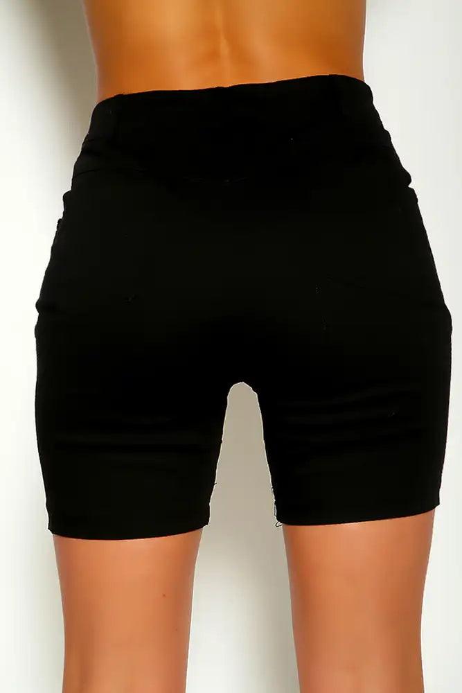 Black Distressed Mid Rise Shorts - AMIClubwear