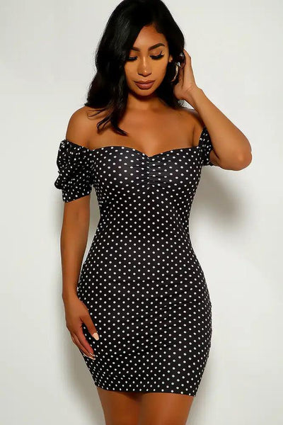 Black Dots Short Sleeve Party Dress - AMIClubwear