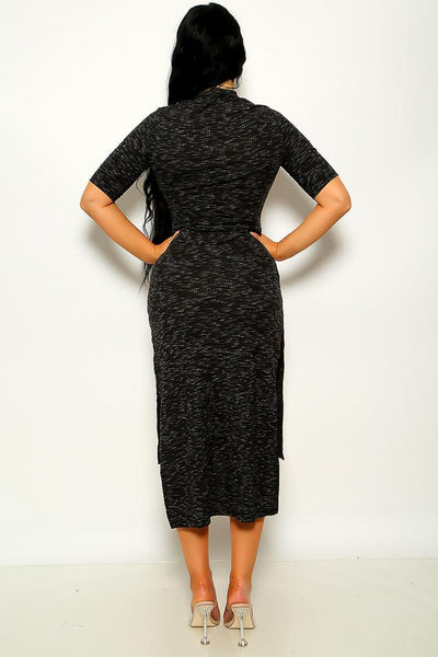 Black Double Split Half Sleeve Sexy Dress - AMIClubwear