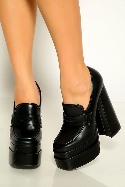 Black Double Stacked Platform Pumps - AMIClubwear